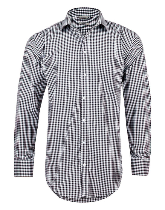 M7300L Men's Gingham Check Long Sleeve Shirt with Roll-up Tab Sleeve