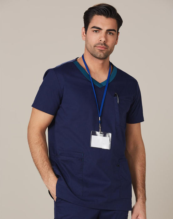 M7650 MENS V-NECK CONTRAST TRIM SCRUB TOP