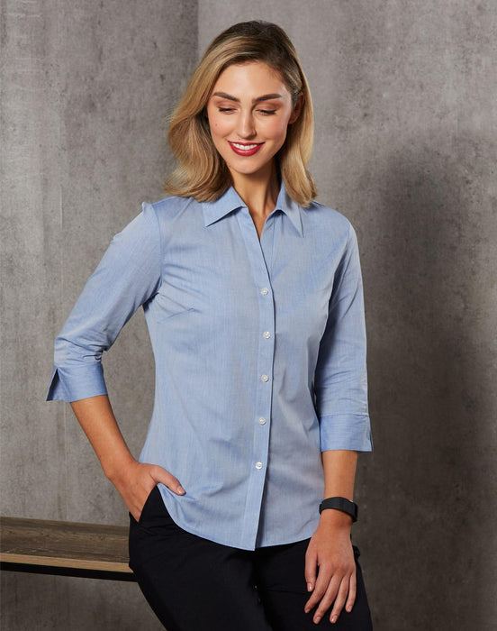 M8013 Women's Fine Chambray 3/4 Sleeve Shirt