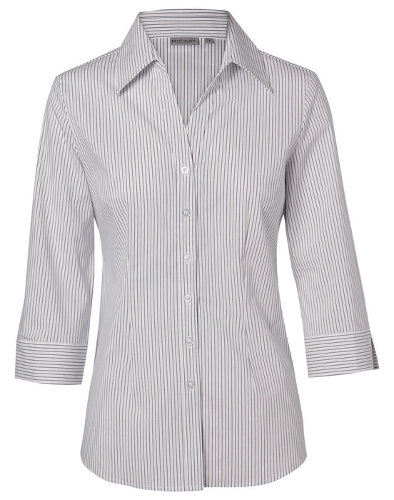 M8200Q Women's Ticking Stripe 3/4 Sleeve Shirt