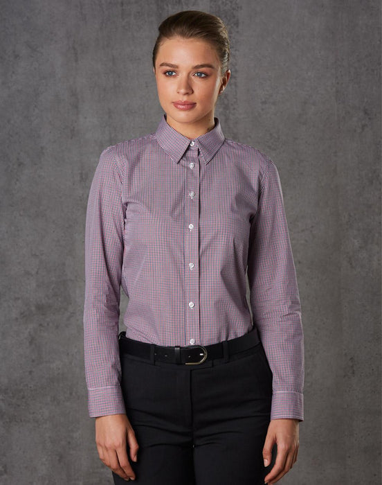 M8340L Ladies' Two Tone Mini Gingham Long Sleeve Shirt