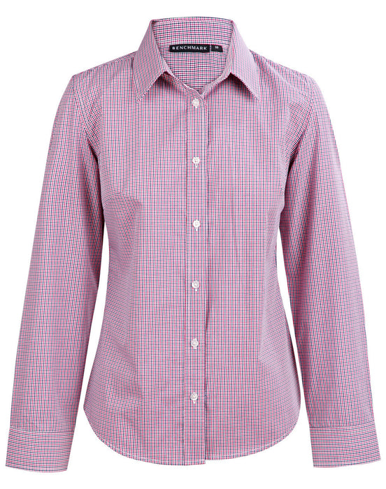 M8340L Ladies' Two Tone Mini Gingham Long Sleeve Shirt