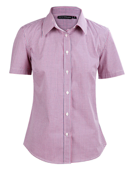 M8340S Ladies' Two Tone Mini Gingham Short Sleeve Shirt