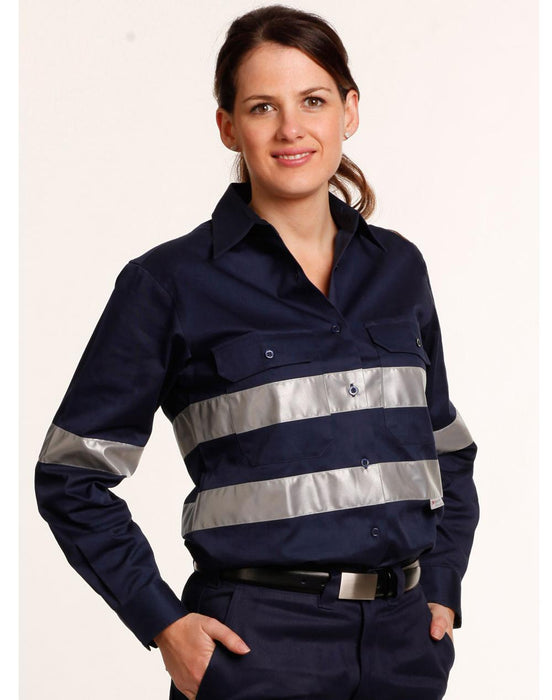 WT08HV WOMEN'S COTTON DRILL WORK SHIRT WITH 3M TAPES